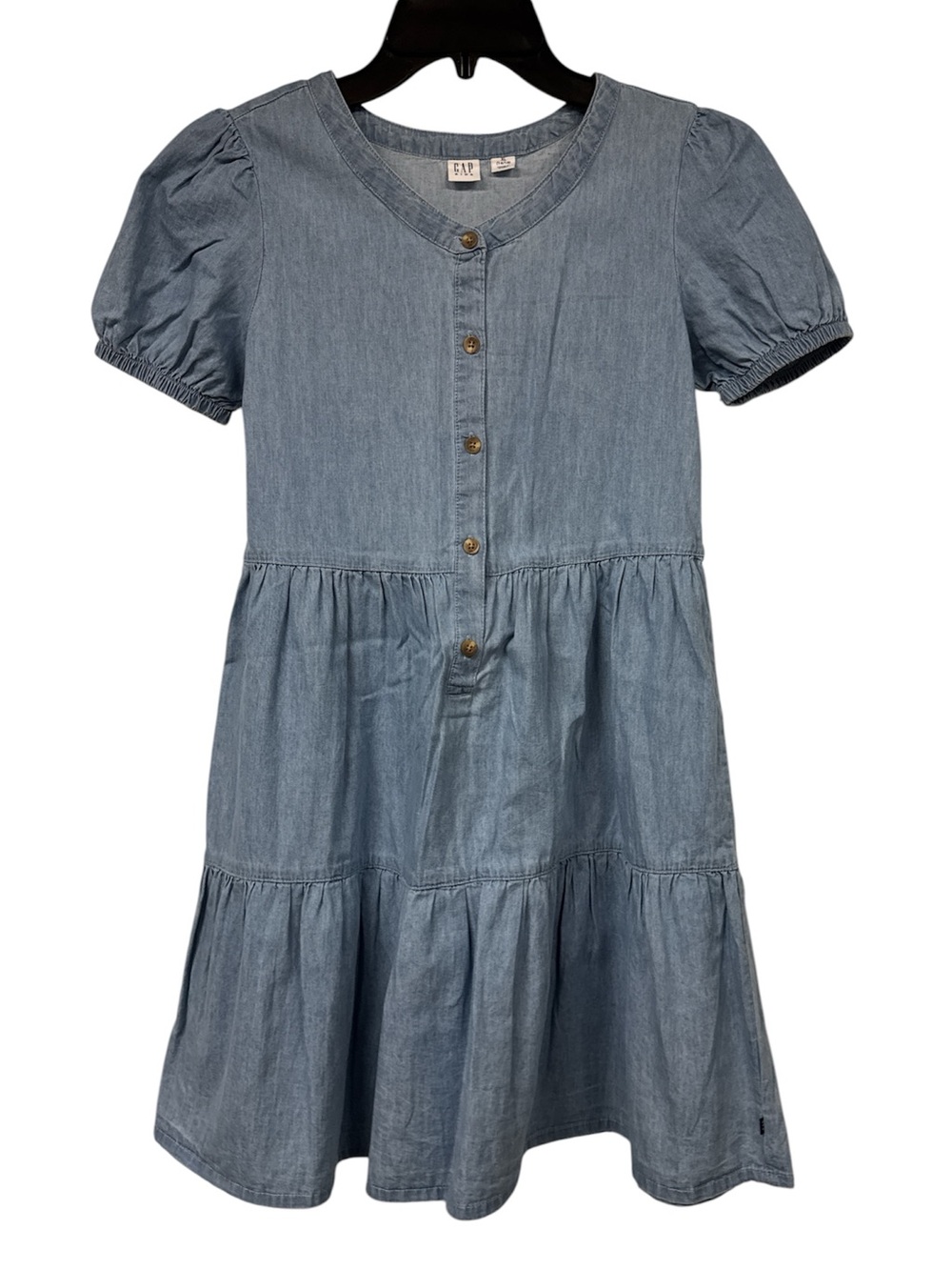 GAP Light Blue Denim Tiered Button-Front Dress